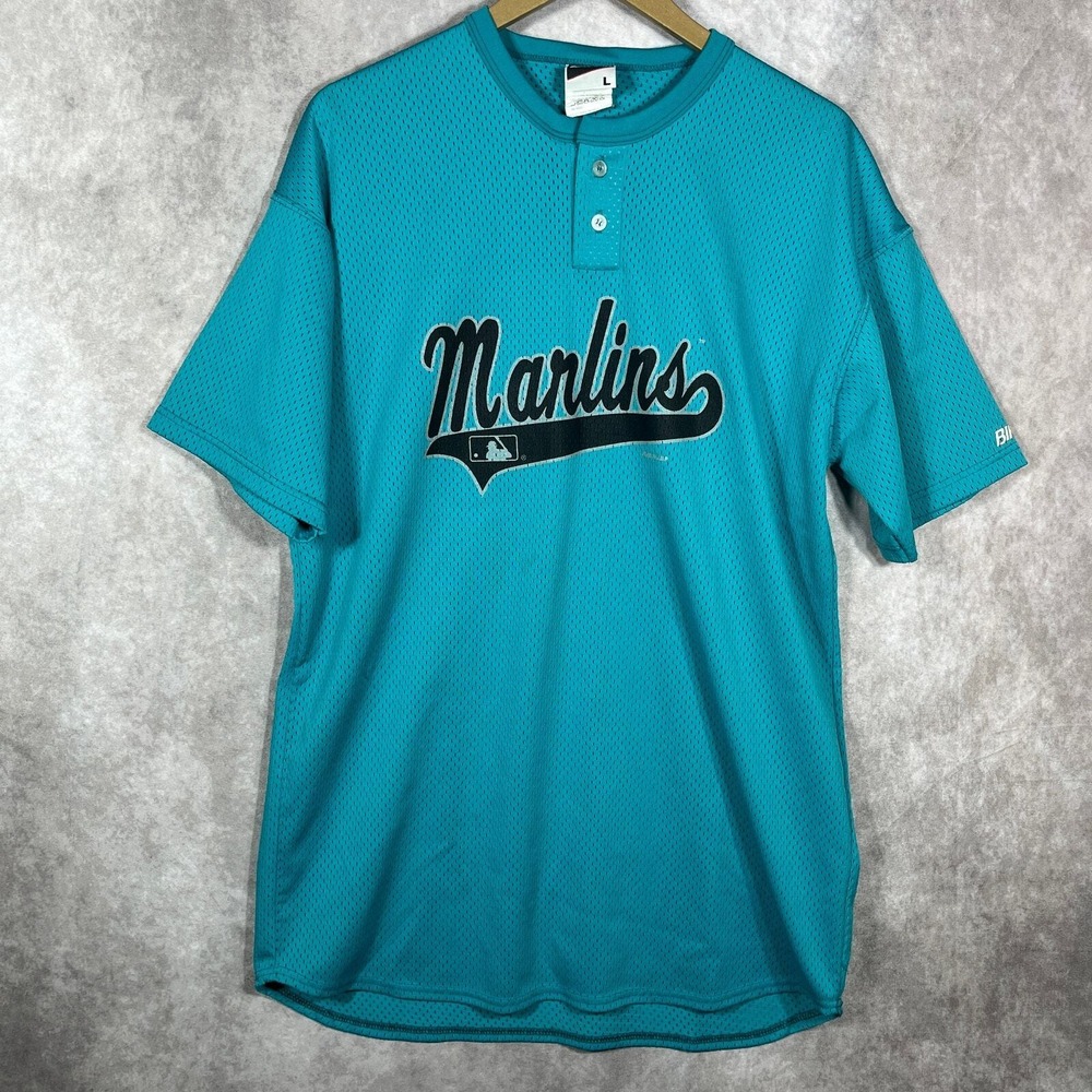 Vintage Miami Marlins #28 Jersey Mens Large Teal Blue‎ BIKE Brand Baseball MLB